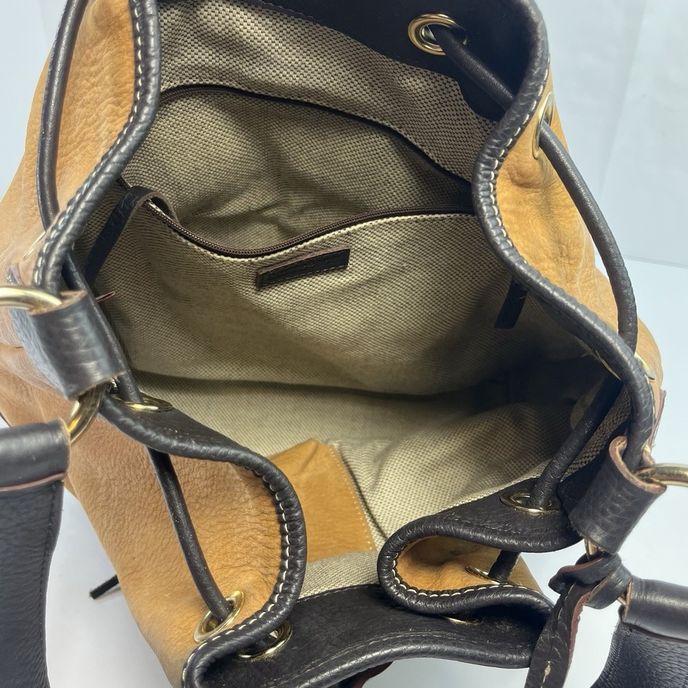 Dooney Bourke Brown Suede Black Leather Drawstring Bucket Bag - Picture 8 of 10
